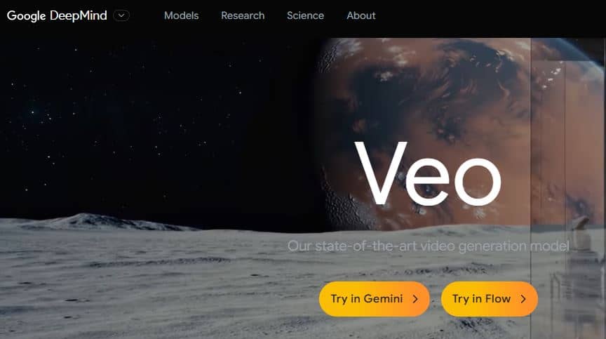 screenshot of Veo 3 homepage
