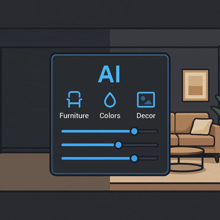 menu of virtual staging showing text options of furniture etc, illustrating an AI virtual staging